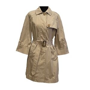 Brooks Brothers Beige Cotton Blend Belted Trench Coat 3/4 Sleeve Women Size 2